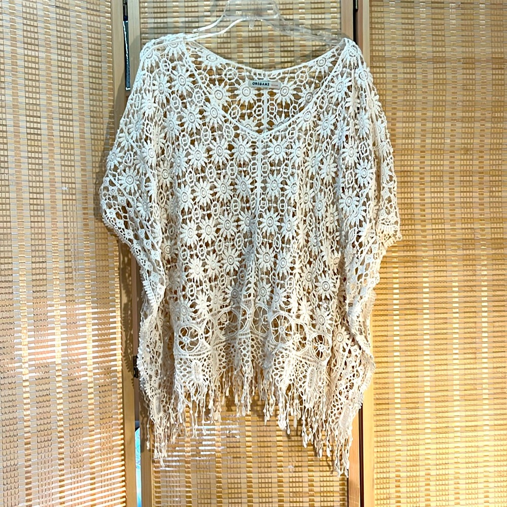 Origami by Vivien Ivory cotton Crocheted Lace Tunic Top OS